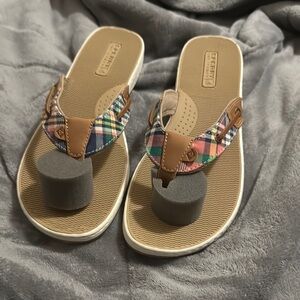 Sperry sea fish plaid Sahara topsider Sandals with Woven Strap